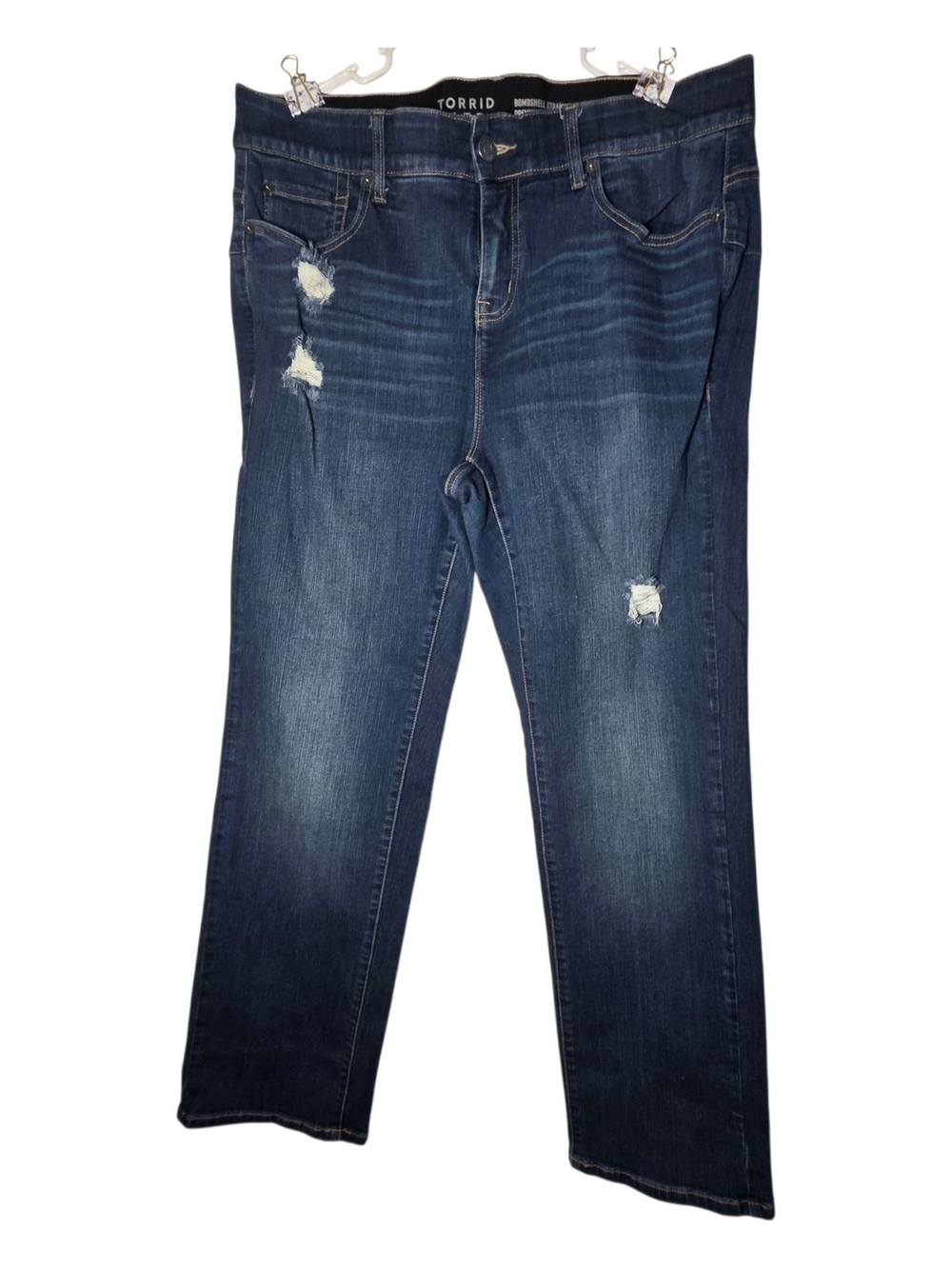 Torrid Bombshell Premium Stretch Distressed Straight Jeans Dark Wash 18R